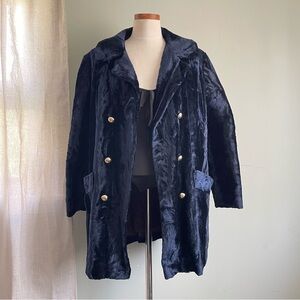 Vintage 1960’s Double Breasted Crushed Velvet Navy Blue pea coat size Medium